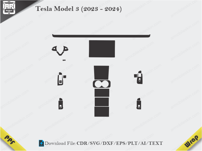 Tesla Model 3 (2023 – 2024) Car Interior PPF or Wrap Template