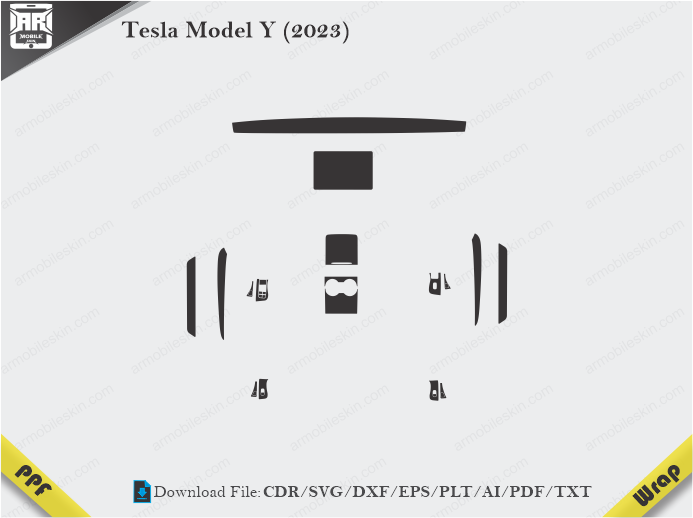 Tesla Model Y (2023) Car Interior PPF or Wrap Template
