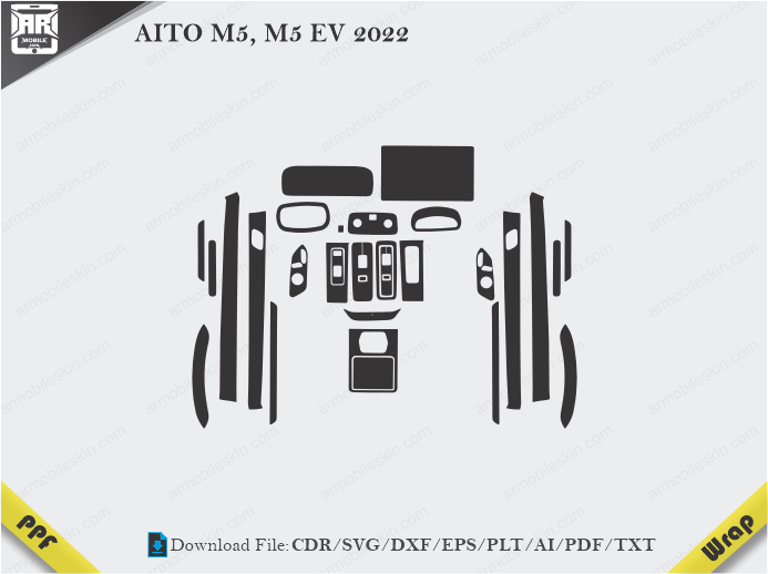 AITO M5, M5 EV 2022 Car Interior PPF or Wrap Template