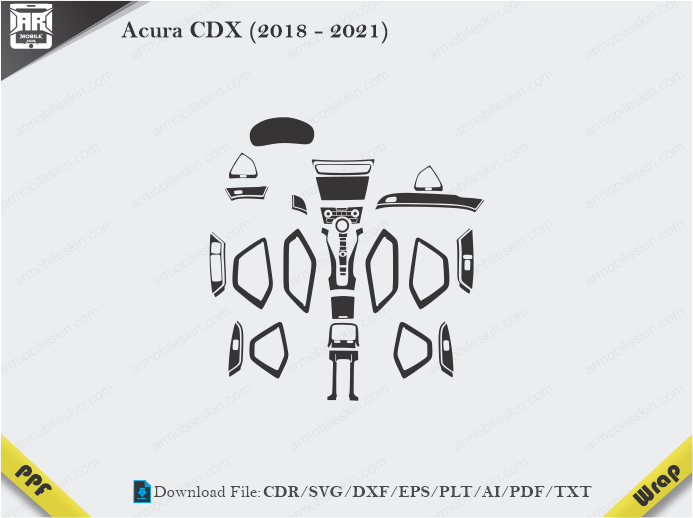 Acura CDX (2018 – 2021) Car Interior PPF or Wrap Template