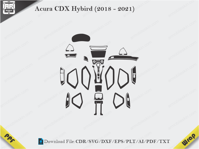 Acura CDX Hybird (2018 - 2021) Car Interior PPF or Wrap Template