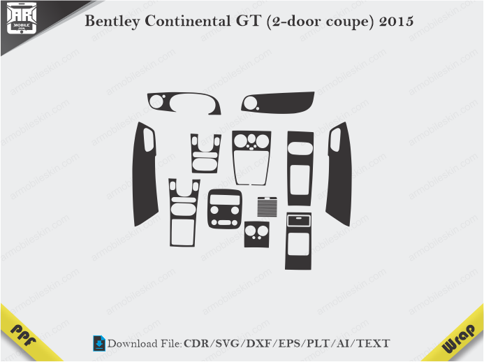 Bentley Continental GT (2-door coupe) 2015 Car Interior PPF or Wrap Template
