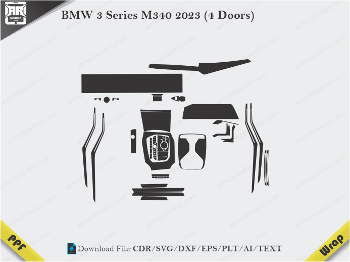BMW 3 Series M340 2023 (4 Doors) Car Interior PPF or Wrap Template