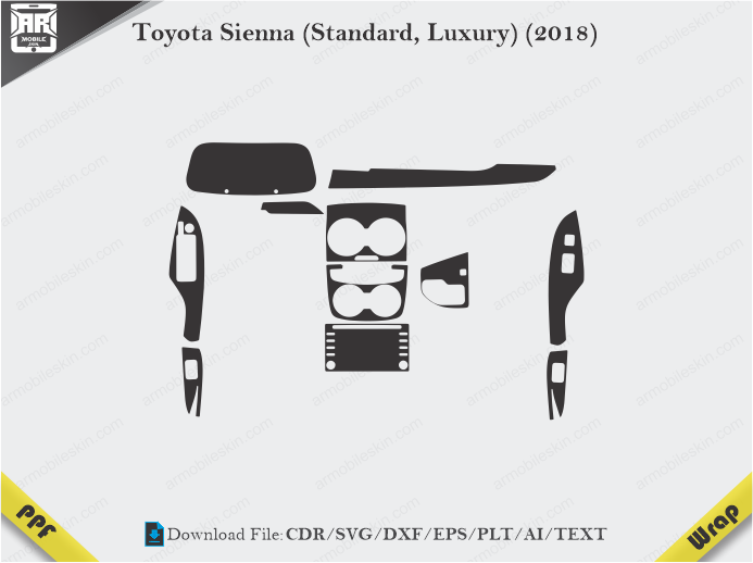 Toyota Sienna (Standard, Luxury) (2018) Car Interior PPF or Wrap Template