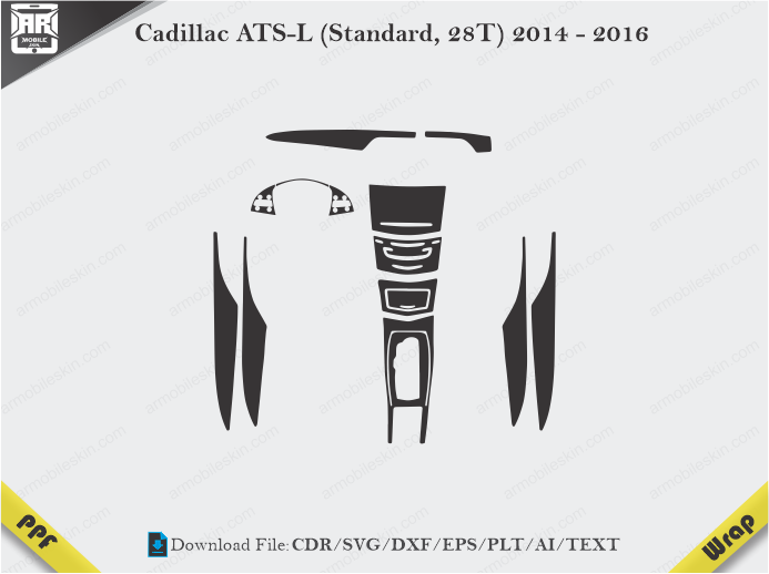 Cadillac ATS-L (Standard, 28T) 2014 – 2016 Car Interior PPF or Wrap Template