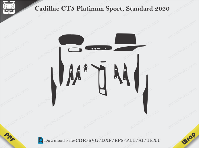 Cadillac CT5 Platinum Sport, Standard 2020 Car Interior PPF or Wrap Template