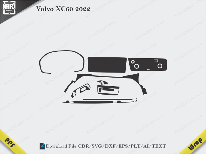 Volvo XC60 2022 Car Interior PPF or Wrap Template