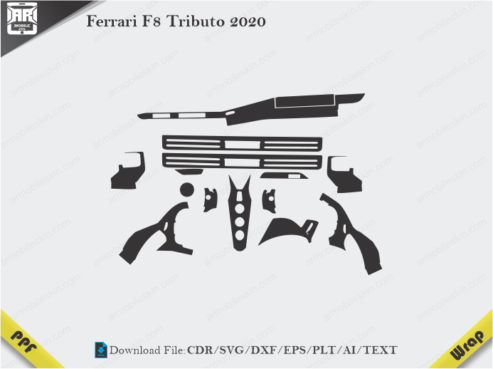 Ferrari F8 Tributo 2020 Car Interior PPF or Wrap Template