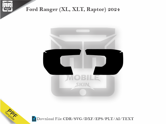 Ford Ranger (XL, XLT, Raptor) 2024 Car Headlight Cutting Template