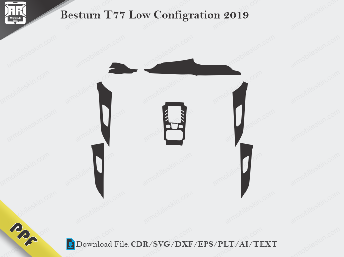 Besturn T77 Low Configration 2019 Interior PPF Cut Template Vector