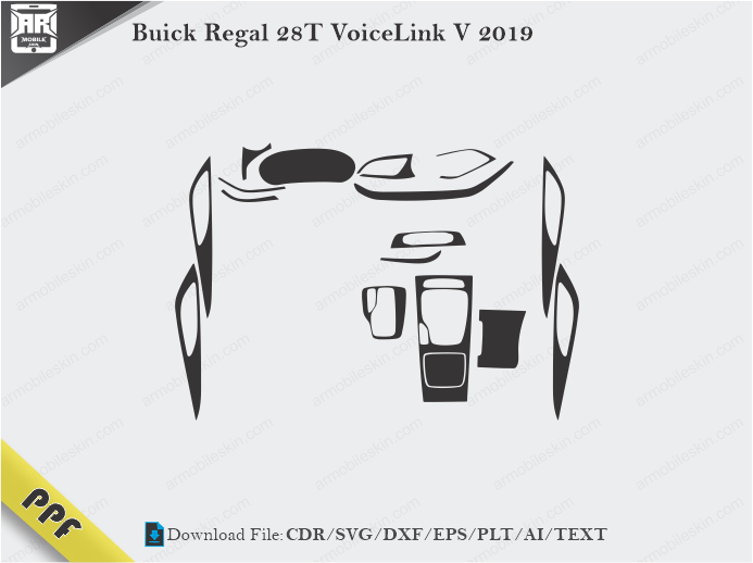 Buick Regal 28T VoiceLink V 2019 Interior PPF Cut Template Vector