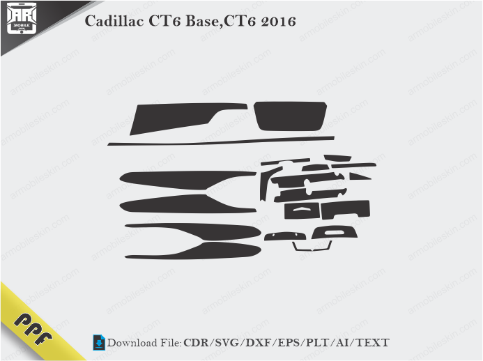 Cadillac CT6 Base,CT6 2016 Interior PPF Cut Template Vector
