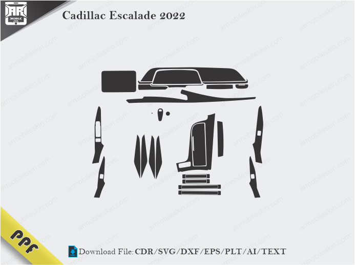 Cadillac Escalade 2022 Interior PPF Cut Template Vector