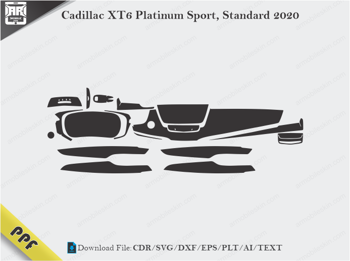 Cadillac XT6 Platinum Sport, Standard 2020 Interior PPF Cut Template Vector