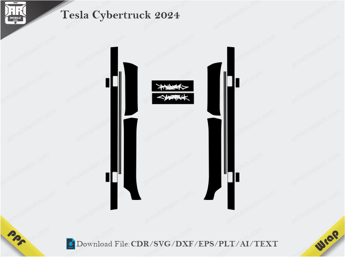 Tesla Cybertruck 2024 Car Interior PPF or Wrap Template