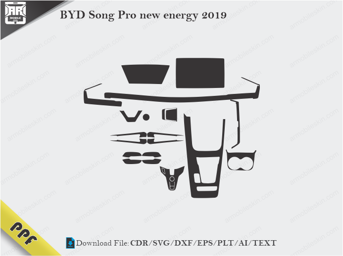 BYD Song Pro new energy 2019 Interior PPF Cut Template Vector