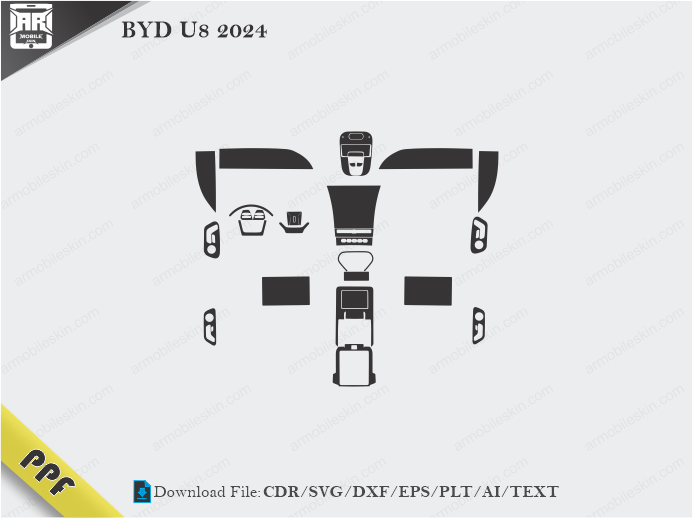 BYD U8 2024 Interior PPF Cut Template Vector