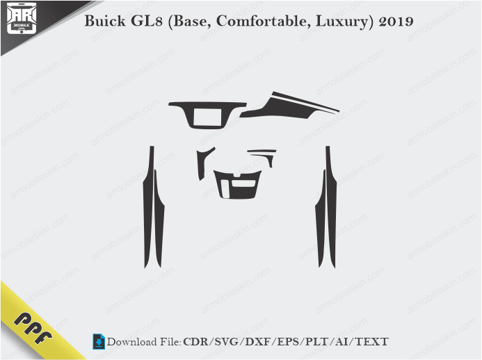 Buick GL8 (Base, Comfortable, Luxury) 2019 Interior PPF Cut Template Vector