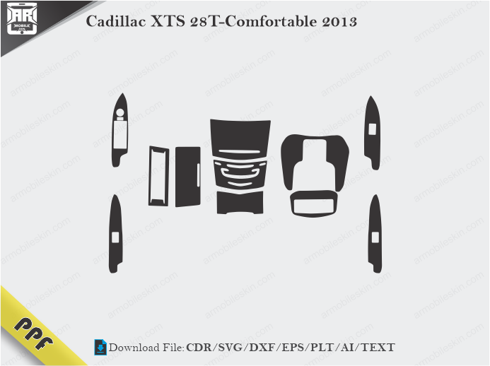 Cadillac XTS 28T-Comfortable 2013 Interior PPF Cut Template Vector