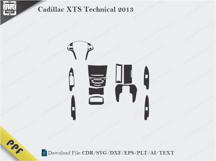 Cadillac XTS Technical 2013 Interior PPF Cut Template Vector