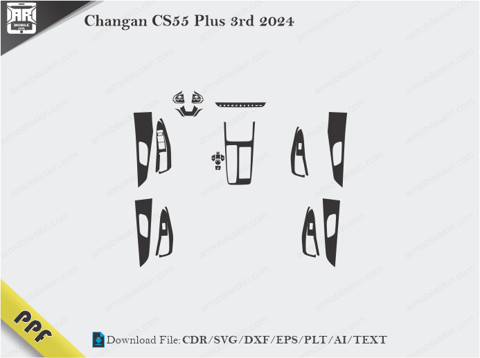 Changan CS55 Plus 3rd 2024 Interior PPF Cut Template Vector