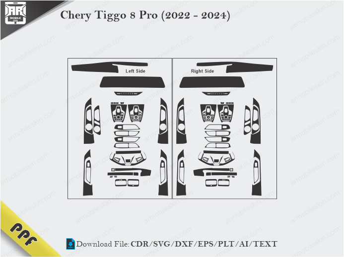 Chery Tiggo 8 Pro (2022 – 2024) Interior PPF Cut Template Vector