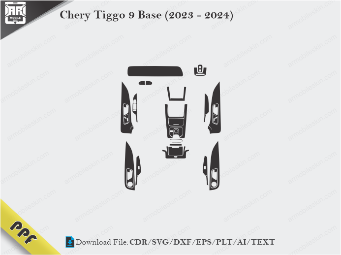 Chery Tiggo 9 Base (2023 – 2024) Interior PPF Cut Template Vector