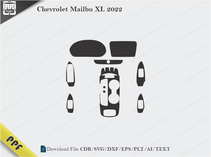 Chevrolet Mailbu XL 2022 Interior PPF Cut Template Vector