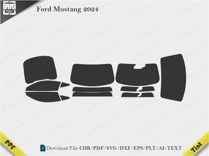 Ford Mustang 2024 Tint Film Cutting Template