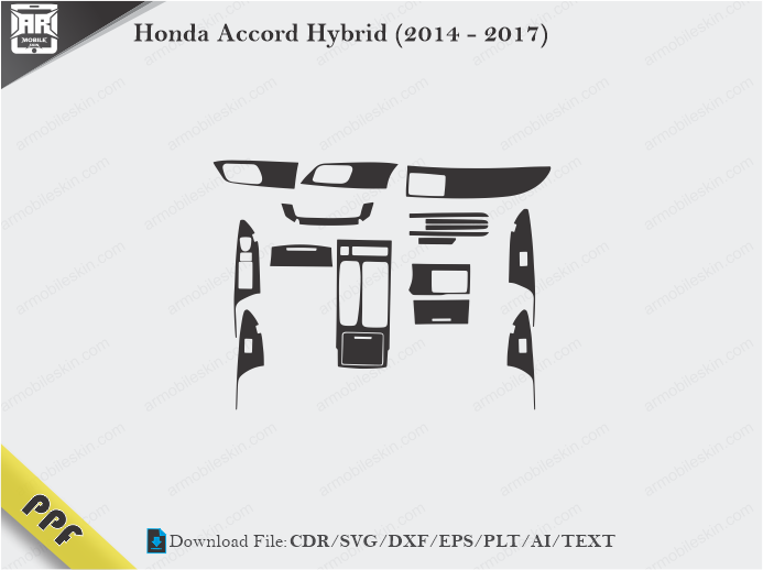 Honda Accord Hybrid (2014 – 2017) Interior PPF Cut Template Vector