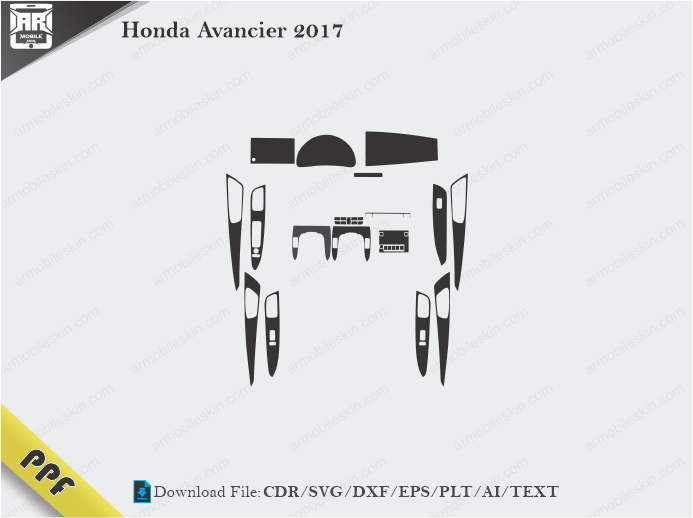 Honda Avancier 2017 Interior PPF Cut Template Vector