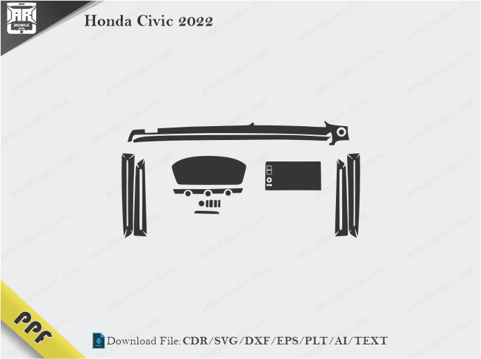 Honda Civic 2022 Interior PPF Cut Template Vector