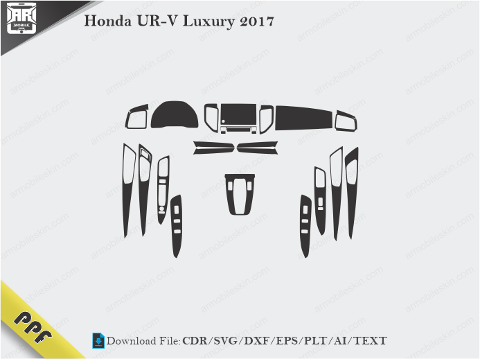 Honda UR-V Luxury 2017 Interior PPF Cut Template Vector