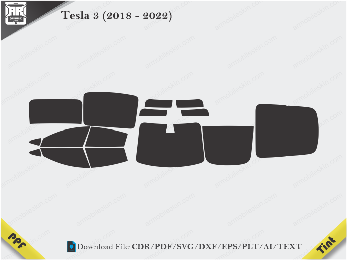 Tesla 3 (2018 – 2022) Tint Film Cutting Template