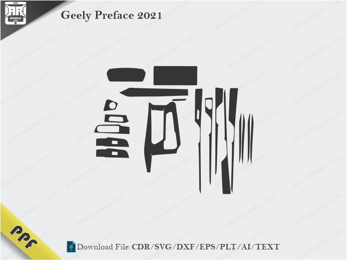 Geely Preface 2021 Interior PPF Cut Template Vector