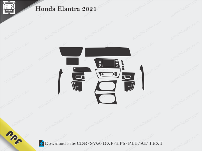 Honda Elantra 2021 Interior PPF Cut Template Vector