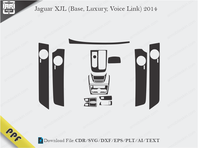 Jaguar XJL (Base, Luxury, Voice Link) 2014 Interior PPF Cut Template Vector