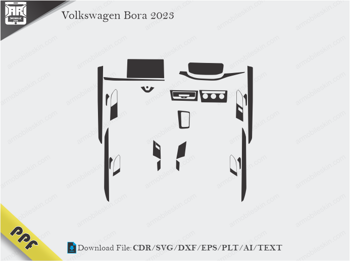 Volkswagen Bora 2023 Interior PPF Cut Template Vector