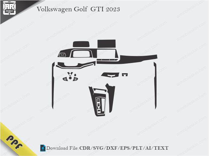 Volkswagen Golf GTI 2023 Interior PPF Cut Template Vector