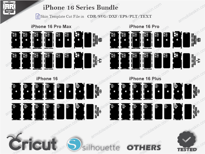 iPhone 16 Series Bundle Skin Template Vecter Cut File