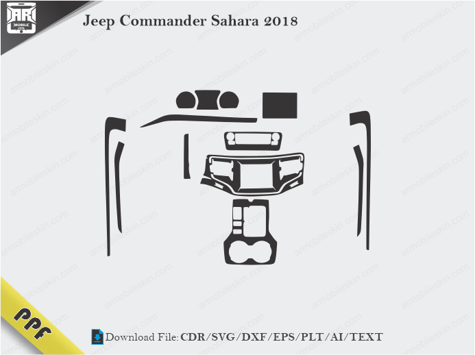 Jeep Commander Sahara 2018 Interior PPF Cut Template Vector