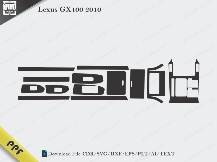 Lexus GX400 2010 Interior PPF Cut Template Vector