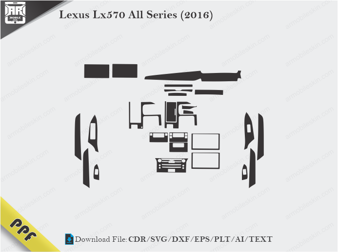 Lexus Lx570 All Series (2016) Interior PPF Cut Template Vector