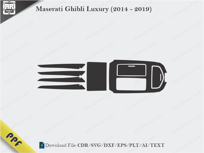 Maserati Ghibli Luxury (2014 – 2019) Interior PPF Cut Template Vector