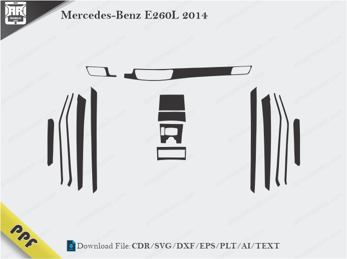 Mercedes-Benz E260L 2014 Interior PPF Cut Template Vector