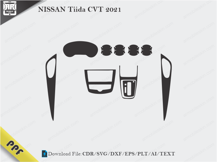 NISSAN Tiida CVT 2021 Interior PPF Cut Template Vector