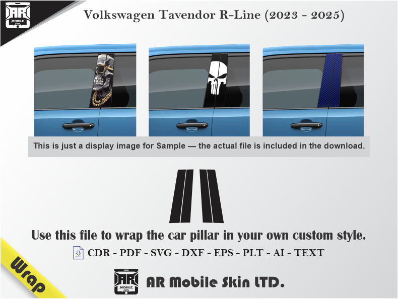 Volkswagen Tavendor R-Line (2023 - 2025) Car Side Door Pillar Wrap Template