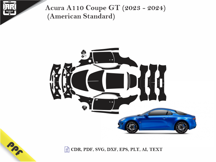 Acura A110 Coupe GT (2023 - 2024) AS Car Exterior Full Body PPF Template Vector