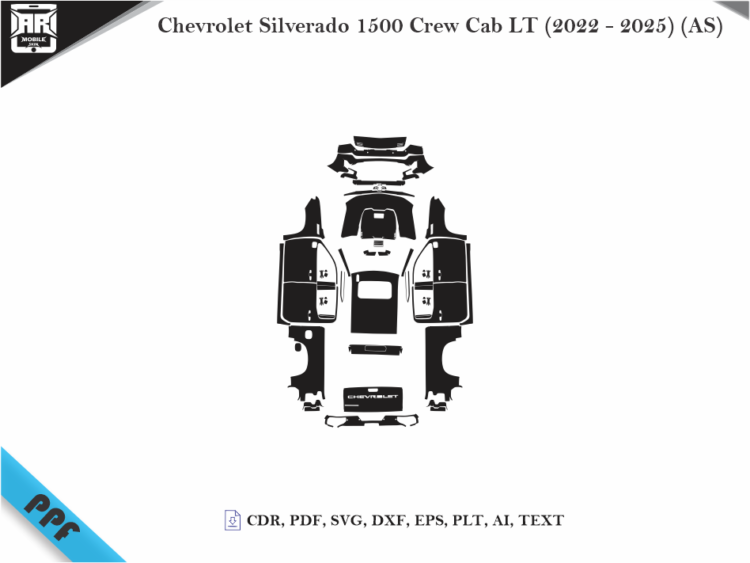 Chevrolet Silverado 1500 Crew Cab LT (2022 – 2025) (AS) Full Car Body PPF Cutting Template