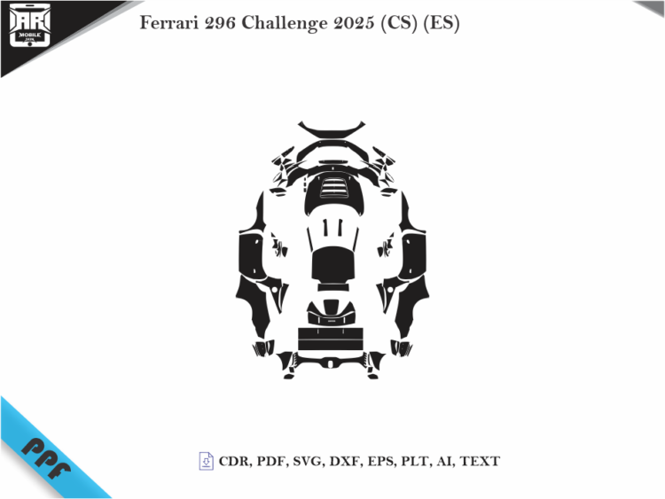 Ferrari 296 Challenge 2025 (CS) (ES) Full Car Body PPF Cutting Template